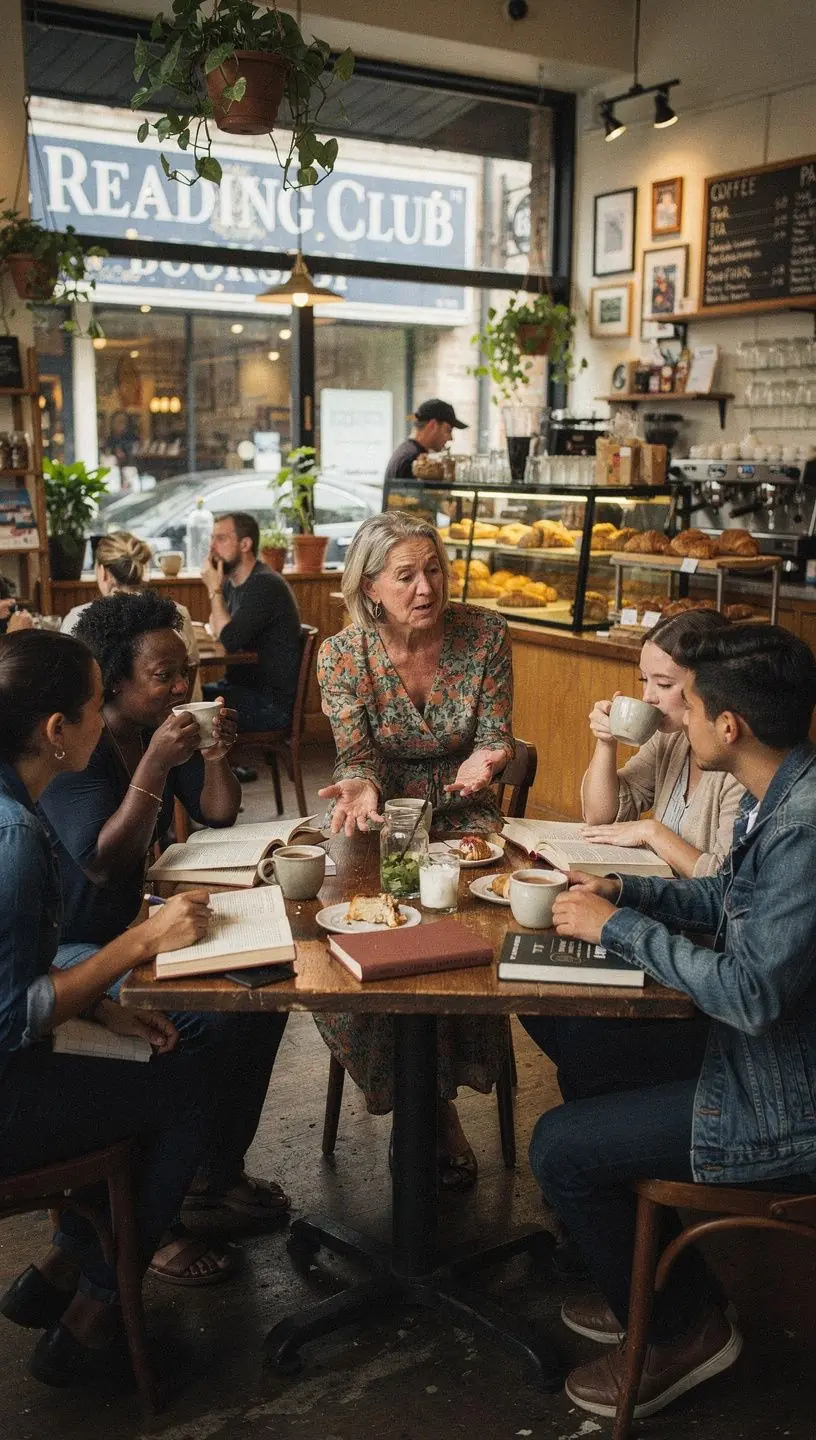 Ein einladendes Bild von einem Bücherregal voller literarischer Werke in einem gemütlichen Raum.
